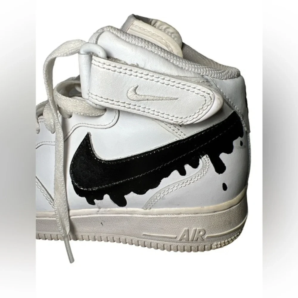 Nike Air Force 1 drip shoes sneakers Size 7Y white & customized black Nike‎ logo